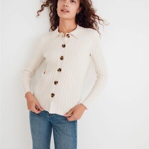 Madewell Polo Button-down Cardigan Sweater Sz M in antique cream color